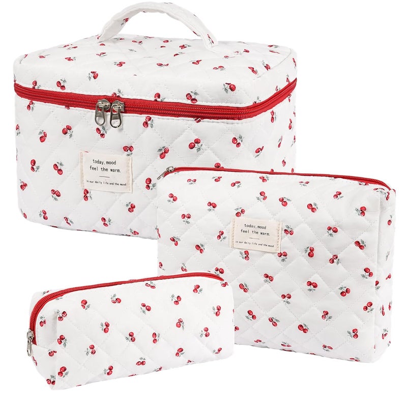 honitty Makeup Bag,Quilted Cosmetic Bags,Large Floral Make Up Organize bag,Makeup Bag Set for Women,Flower Travel Toiletry Bag - Image 1